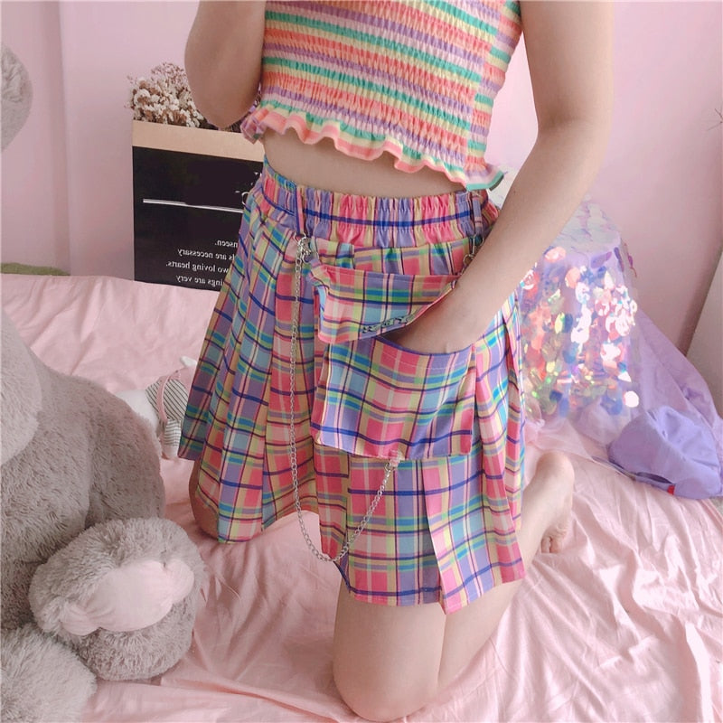 Kawaii Pastel Plaid Skirt - Grlfriend Club