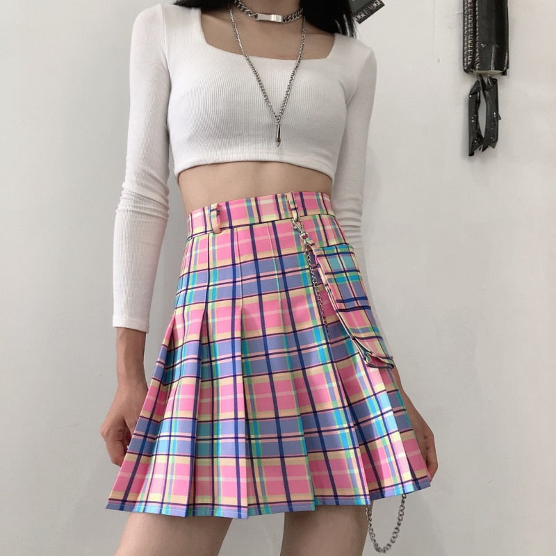 Kawaii Pastel Plaid Skirt - Grlfriend Club
