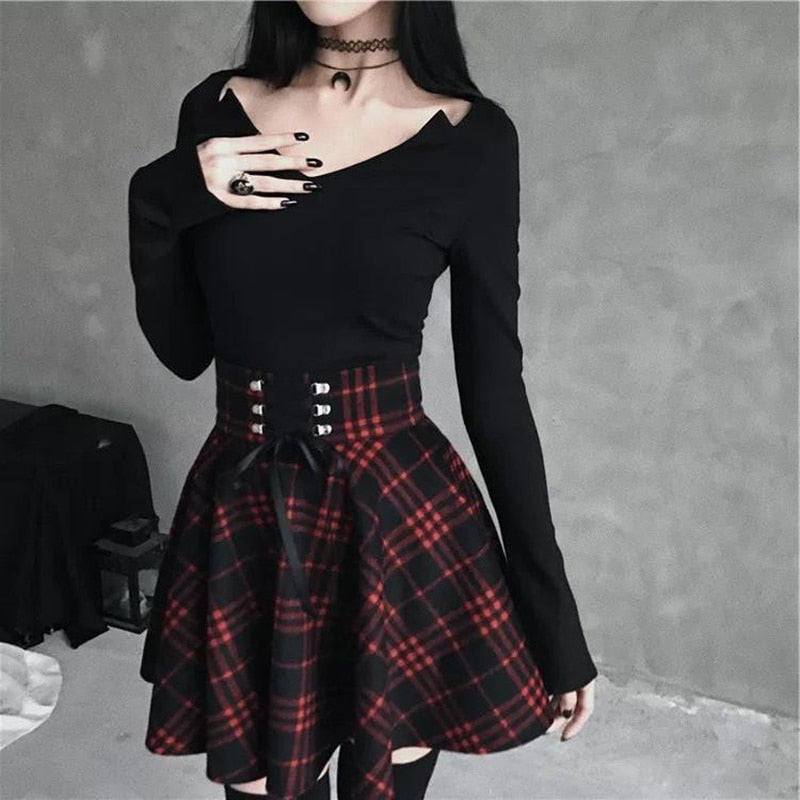 Lace-Up Plaid Skirt - Grlfriend Club