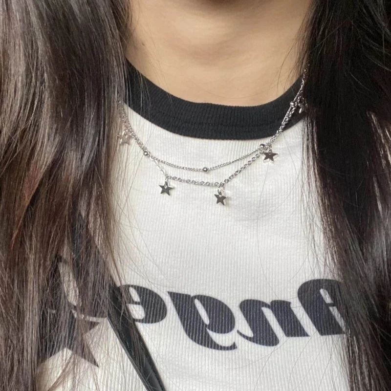 Star-Shaped Beads Link Chain Necklace Fashionable Neck Jewelry Y2K Necklace