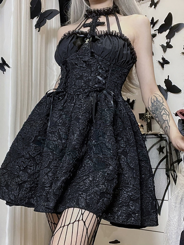Gothic Sleeveless Jacquard Dress - Grlfriend Club