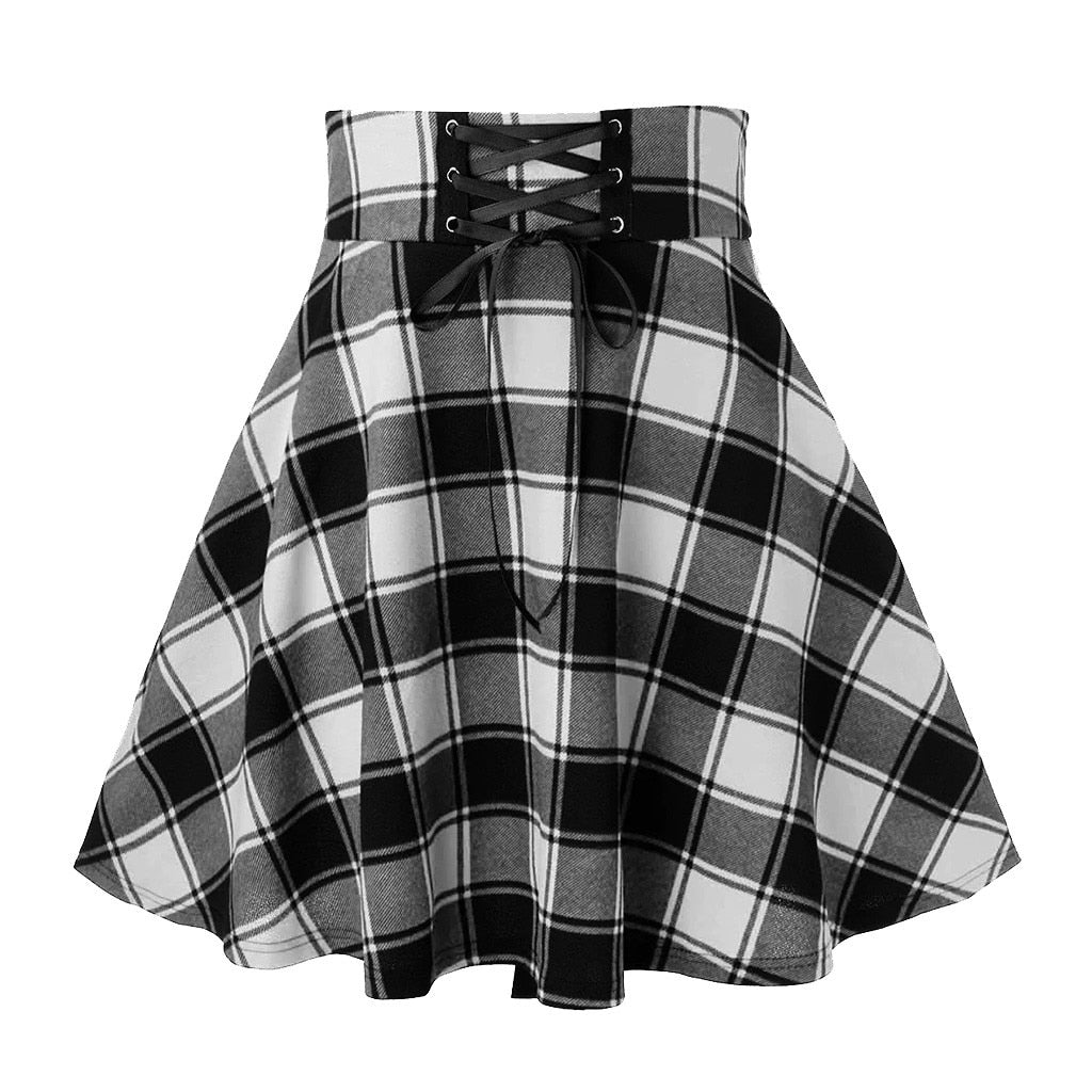 Lace-Up Plaid Skirt - Grlfriend Club