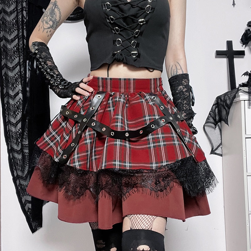Layered Plaid Gothic Skirt - Grlfriend Club