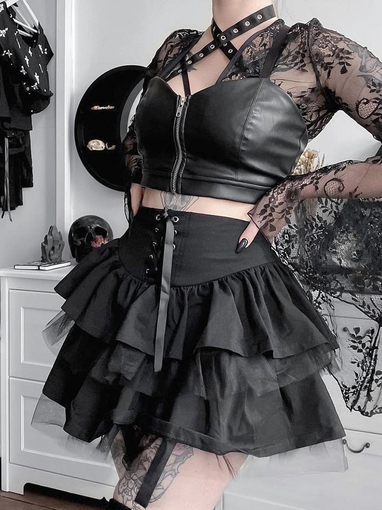 Layered Tulle Lace-Up Skirt - Grlfriend Club