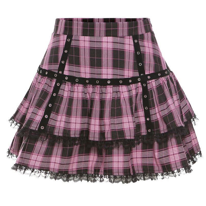 Black and Pink Lace Schoolgirl Skirt - Grlfriend Club