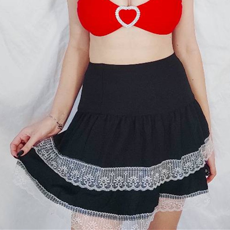 Black and Pink Lace Schoolgirl Skirt - Grlfriend Club