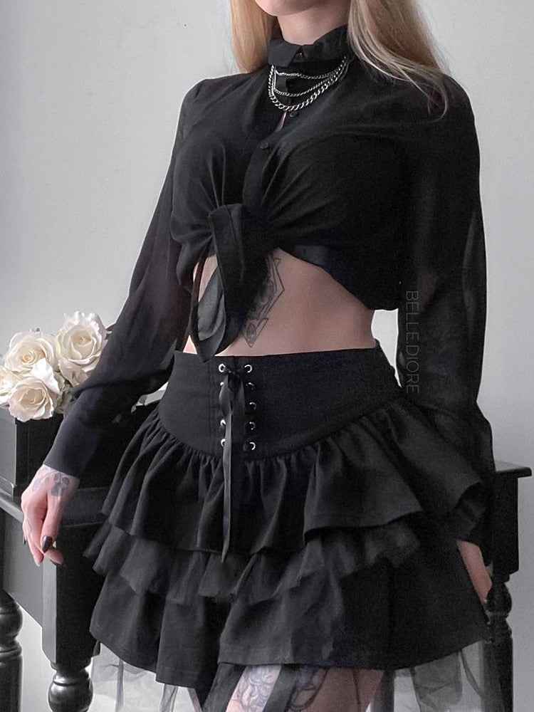 Layered Tulle Lace-Up Skirt - Grlfriend Club