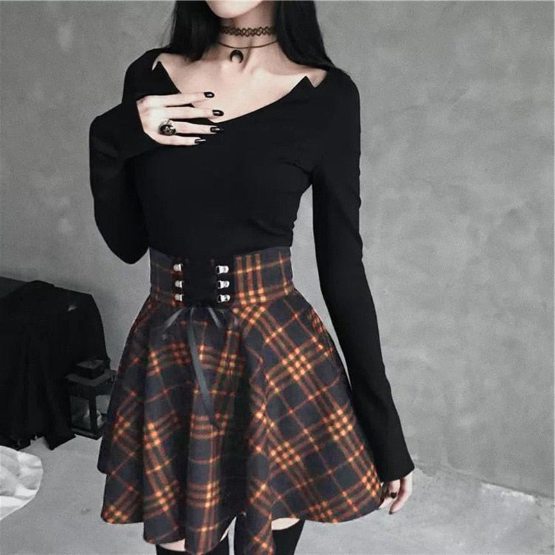 Lace-Up Plaid Skirt - Grlfriend Club