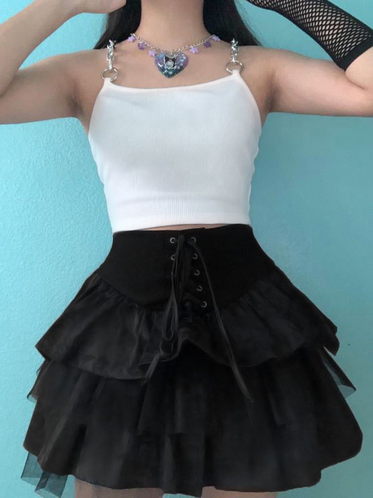 Layered Tulle Lace-Up Skirt - Grlfriend Club