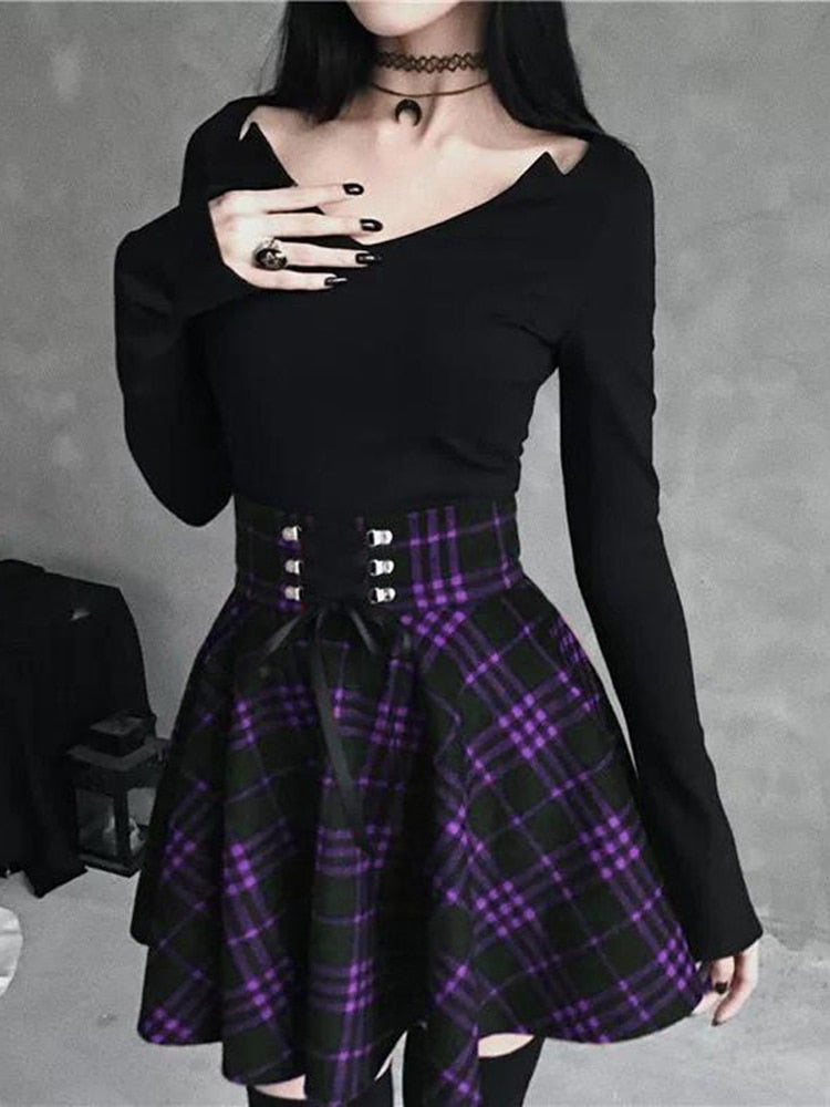 Lace-Up Plaid Skirt - Grlfriend Club