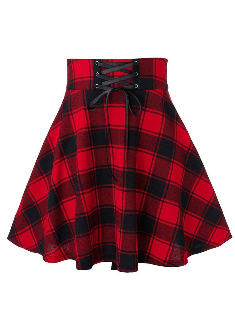 Lace-Up Plaid Skirt - Grlfriend Club