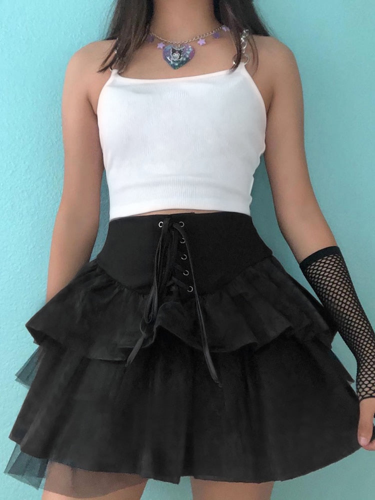 Layered Tulle Lace-Up Skirt - Grlfriend Club