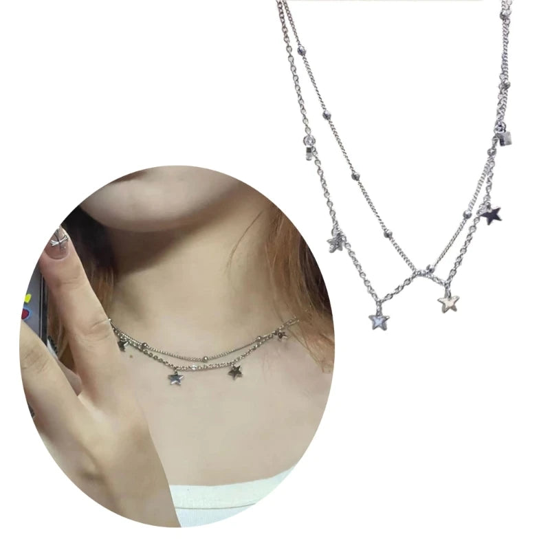 Star-Shaped Beads Link Chain Necklace Fashionable Neck Jewelry Y2K Necklace