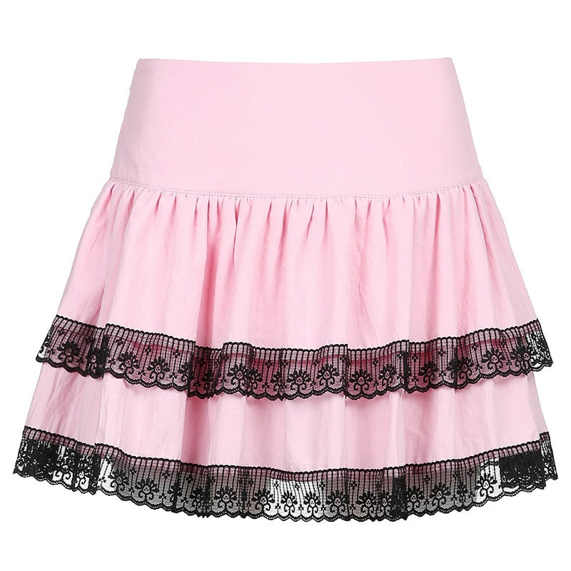 Black and Pink Lace Schoolgirl Skirt - Grlfriend Club