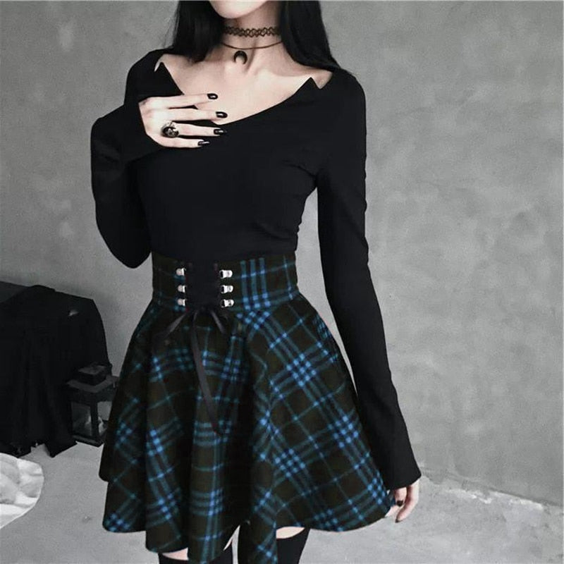 Lace-Up Plaid Skirt - Grlfriend Club