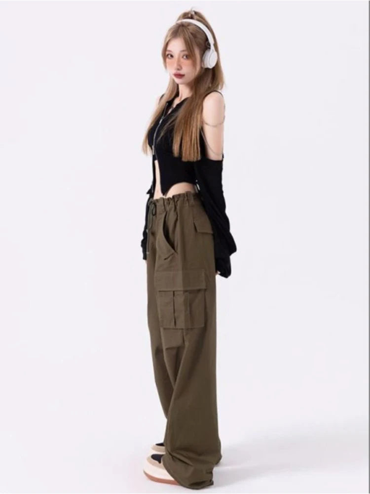 Deeptown Y2k Kpop Black Crop Tops Women Korean Fashion Streetwear Zipper T Shirts Off Shoulder Tees Aesthetic Grunge Cardigans