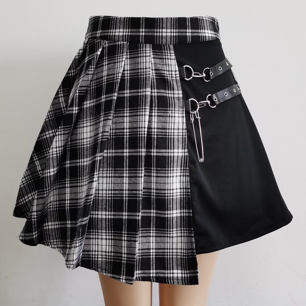 Strappy Asymmetrical Plaid Skirt - Grlfriend Club