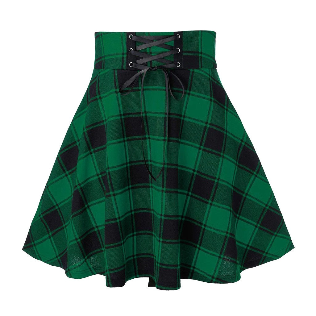 Lace-Up Plaid Skirt - Grlfriend Club