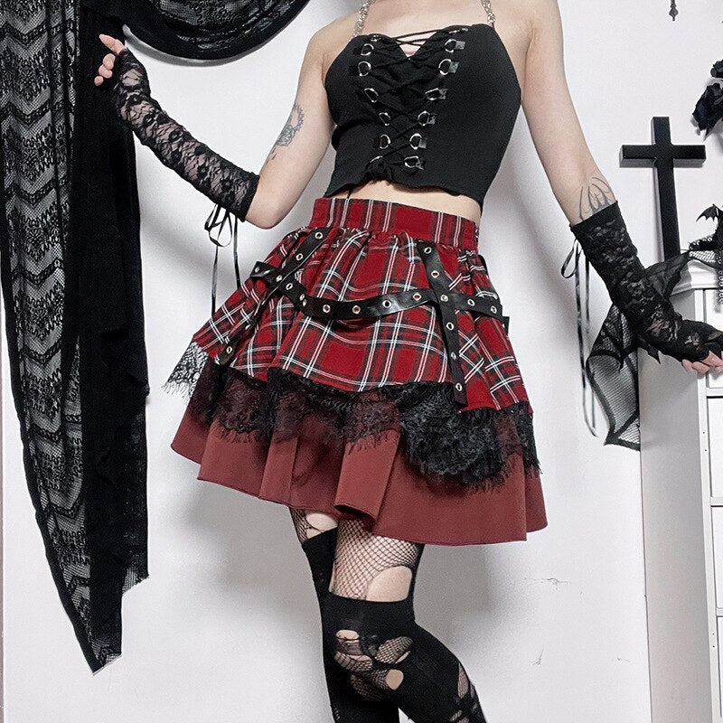 Layered Plaid Gothic Skirt - Grlfriend Club