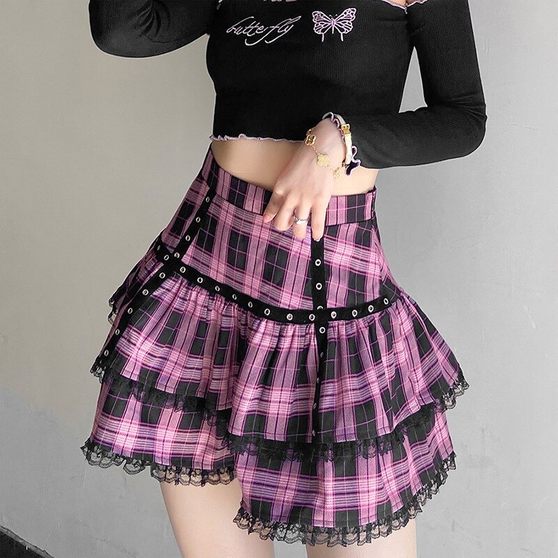 Black and Pink Lace Schoolgirl Skirt - Grlfriend Club