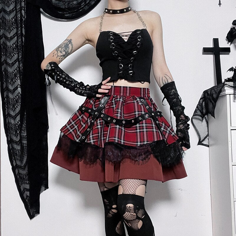 Layered Plaid Gothic Skirt - Grlfriend Club