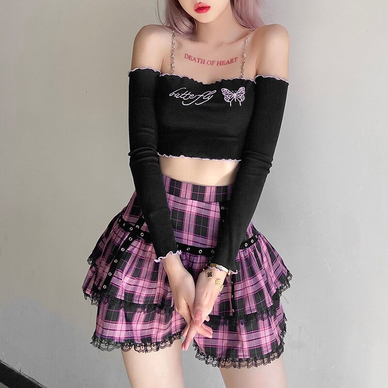 Black and Pink Lace Schoolgirl Skirt - Grlfriend Club