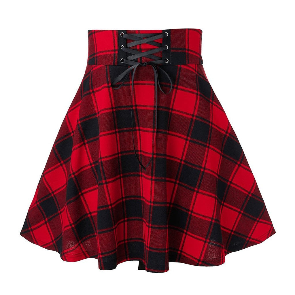Lace-Up Plaid Skirt - Grlfriend Club