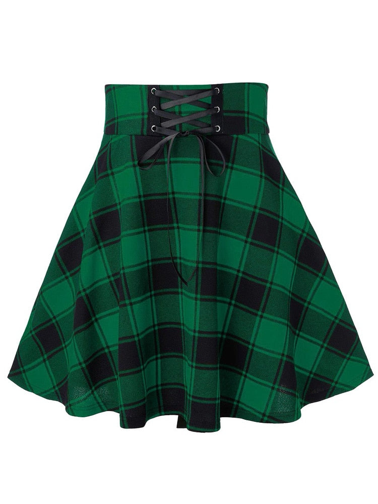 Lace-Up Plaid Skirt - Grlfriend Club
