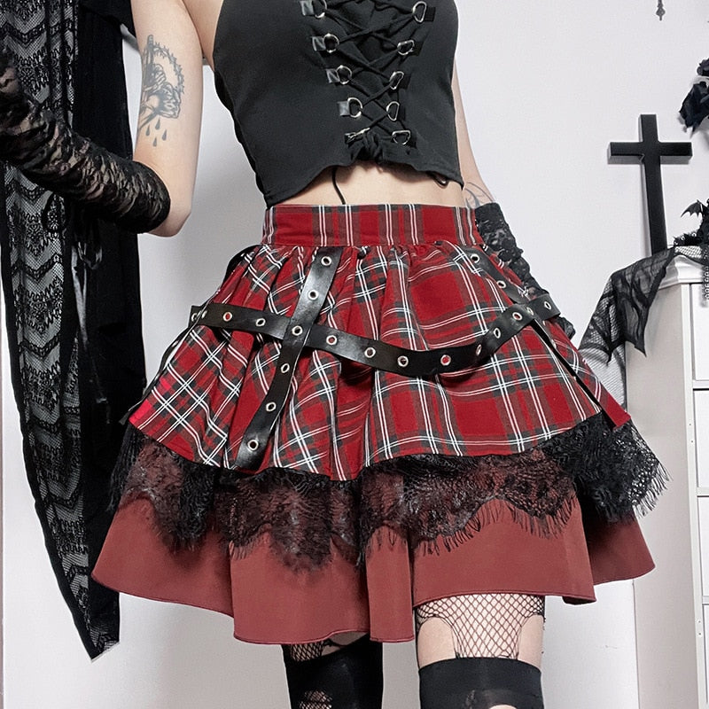 Layered Plaid Gothic Skirt - Grlfriend Club