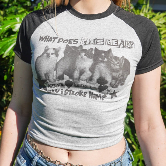 Cropped Cat Print Ringer T-Shirt