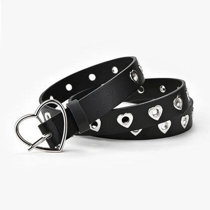 Heart Belt Fashion Leather Punk Belt With Adjustable Love Heart Holes Luxury Designer Buckle Belt For Dress Jeans Cool