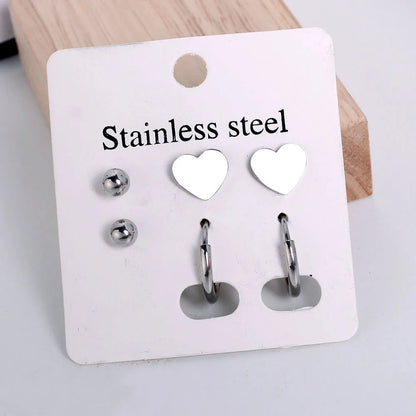 Stainless Steel Earrings Small Cute Butterfly Star Moon Heart Stud Earrings Set Punk Piercing Earing Women's Minimalist Jewelry