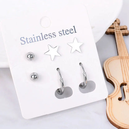 Stainless Steel Earrings Small Cute Butterfly Star Moon Heart Stud Earrings Set Punk Piercing Earing Women's Minimalist Jewelry