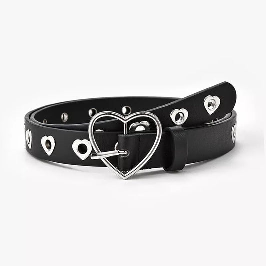 Heart Belt Fashion Leather Punk Belt With Adjustable Love Heart Holes Luxury Designer Buckle Belt For Dress Jeans Cool