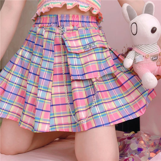Kawaii Pastel Plaid Skirt - Grlfriend Club