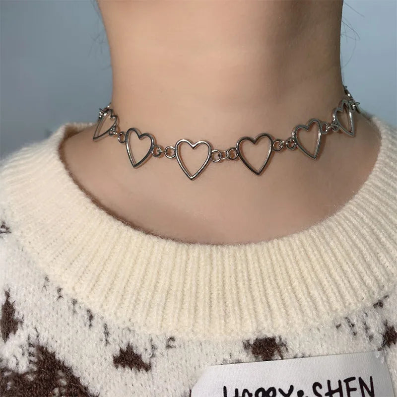 Sweet Love Heart Choker Necklace Statement Girlfriend Cute Bicolor Necklace Jewelry Collier Gold Silver Collar