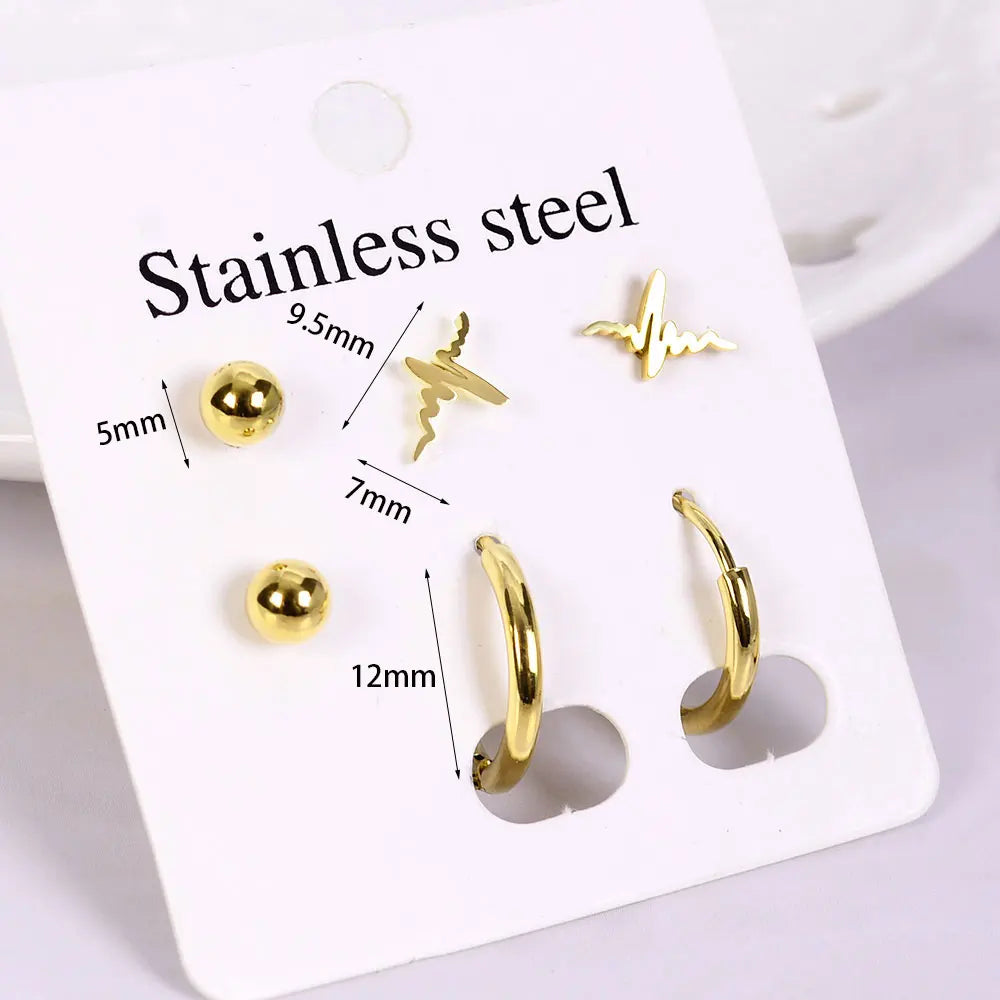 Stainless Steel Earrings Small Cute Butterfly Star Moon Heart Stud Earrings Set Punk Piercing Earing Women's Minimalist Jewelry