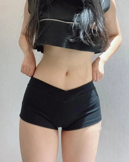 Simple Black Dance Fitness Running Ultra Short Sports Casual Shorts Female Summer Tight Low Waist Sexy Korean