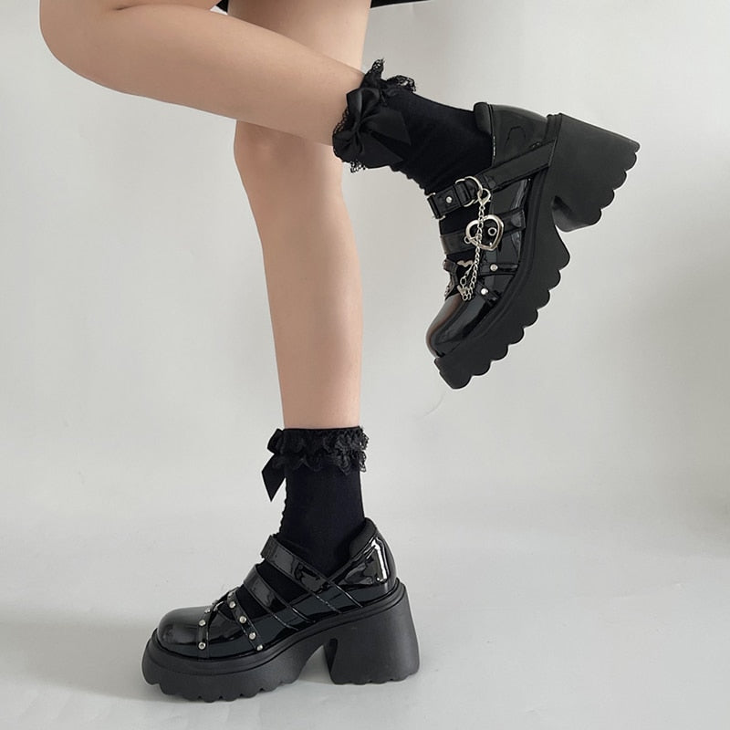 Lolita-Style Gothic Chain Mary Janes - Grlfriend Club