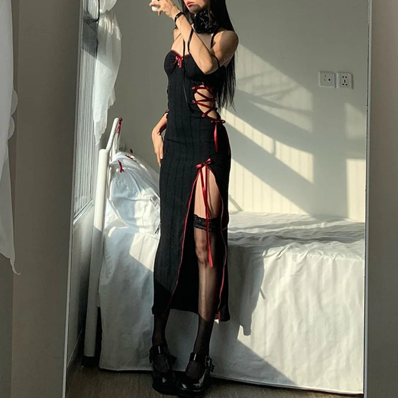 Gothic Sexy Lace Dress with Slit