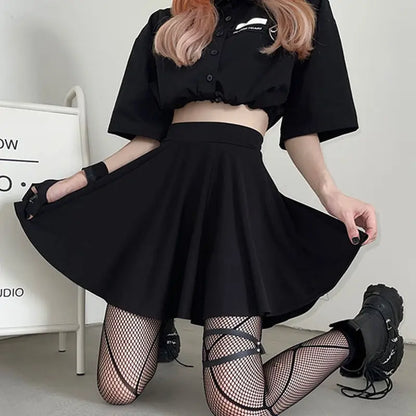 Black Mini Skirt Gothic Women Fairy Grunge High Waist Loose A-line Skirt Shorts Goth Egirl Summer Harajuku Streetwear