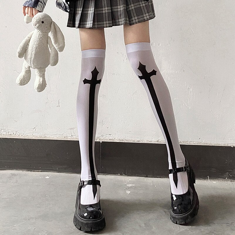 Skull Print Knee Highs and Gloves Sets - Grlfriend Club