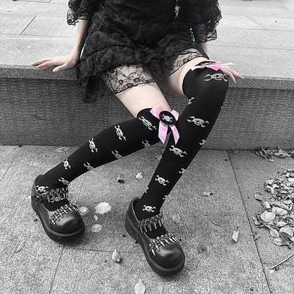 Skull Print Knee Highs and Gloves Sets - Grlfriend Club