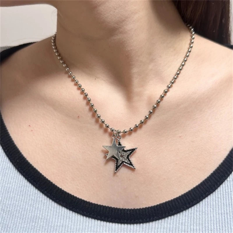 Titanium Steel Star Pendant Necklace for Men Women Y2K Hip Hop Cool Hot Girls Beads Chains Choker Korean Fashion Jewelry