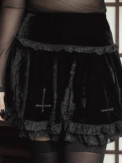 Embroidered Velvet Layered Skirt - Grlfriend Club