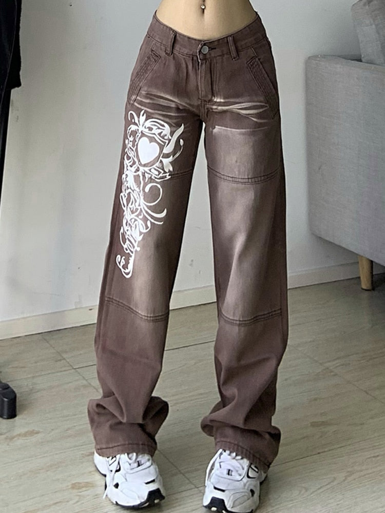 Stenciled Baggy Y2K Jeans - Grlfriend Club