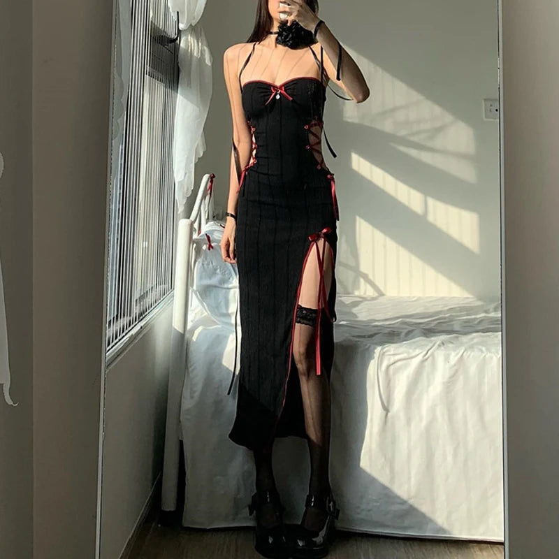 Gothic Sexy Lace Dress with Slit