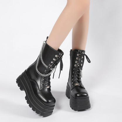 Punk Gothic Platform Ankle Metal Chain Boots - Grlfriend Club