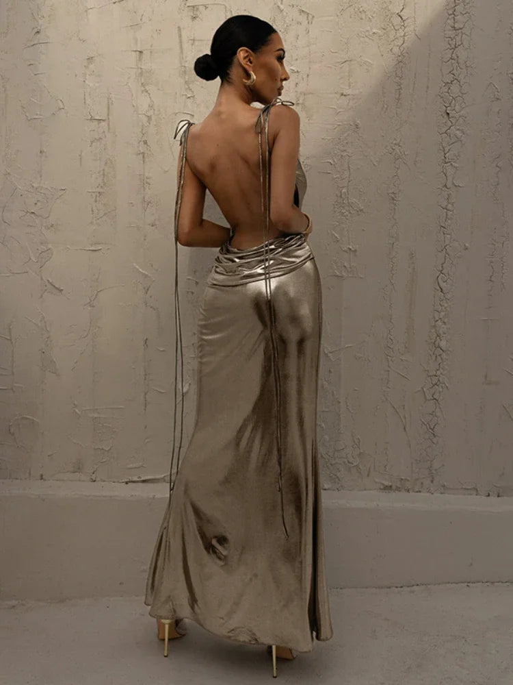 Metallic Backless Maxi