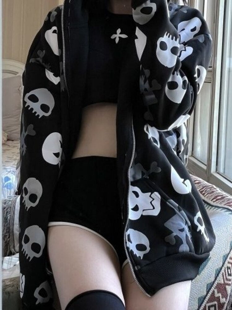 Cartoon Skulls Zip-Up Hoodie - Grlfriend Club